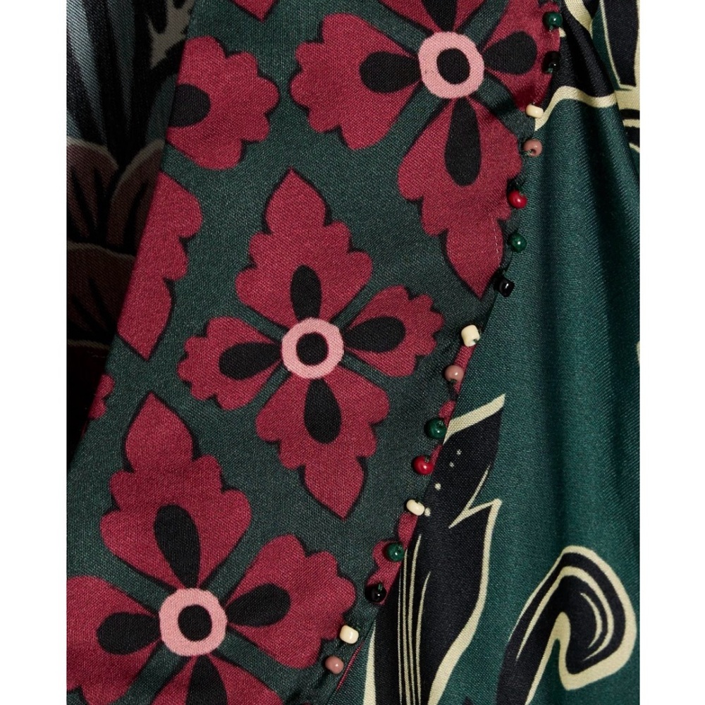 Farm Rio Arabesque Wrap Dress Green with Burgundy Trim Size Medium - Picture 13 of 13